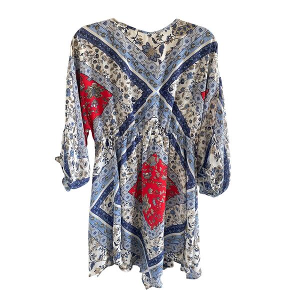 Umgee Floral Paisley Bandana Red Blue Dress Medium - Picture 5 of 7